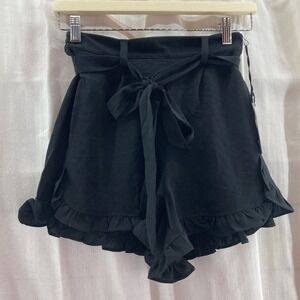 Unique Vintage Womens Black Ruffle Tie Waist‎ Shorts XS/2 -NWT